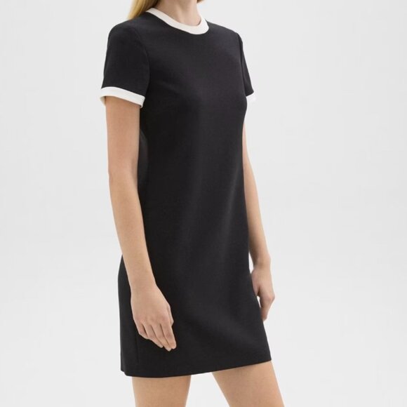 Theory Tailored Short-Sleeved Crepe Dress in Black and White - Size 0 - Like New
